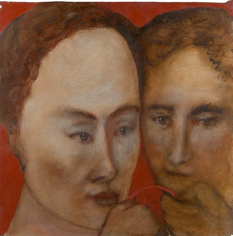 Hilarion Manero, Good-Luck-Bone, The Deal – Die Abmachung, 2006: painting of two faces close together on a red background