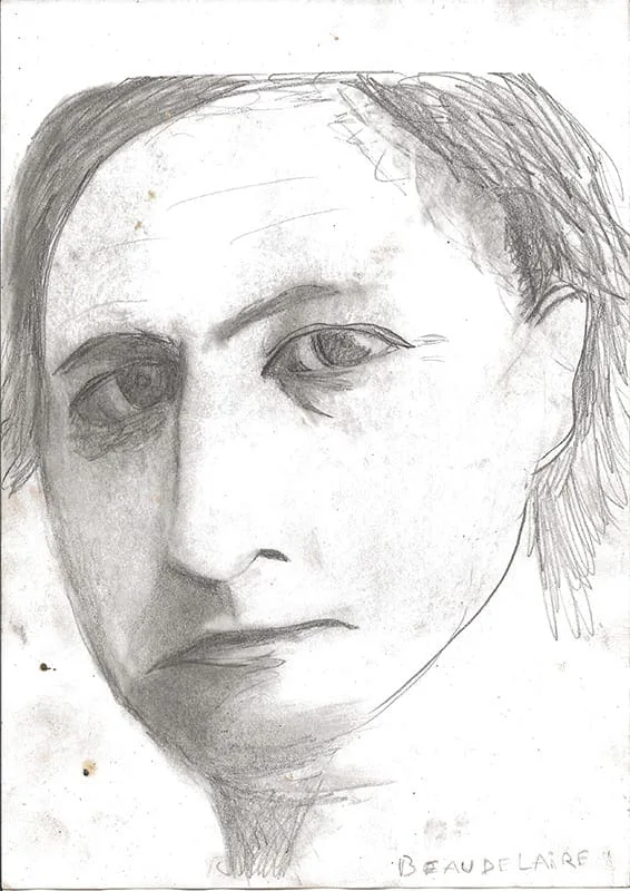 Hilarion Manero, Hommage à Baudelaire, 2001: pencil and charcoal drawing of a man's face