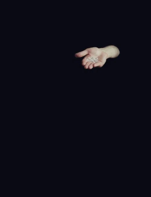 Michal Martychowiec, What remains the poets provide, 2018: eine geöffnete Hand aus der Dunkelheit, Handfläche nach oben