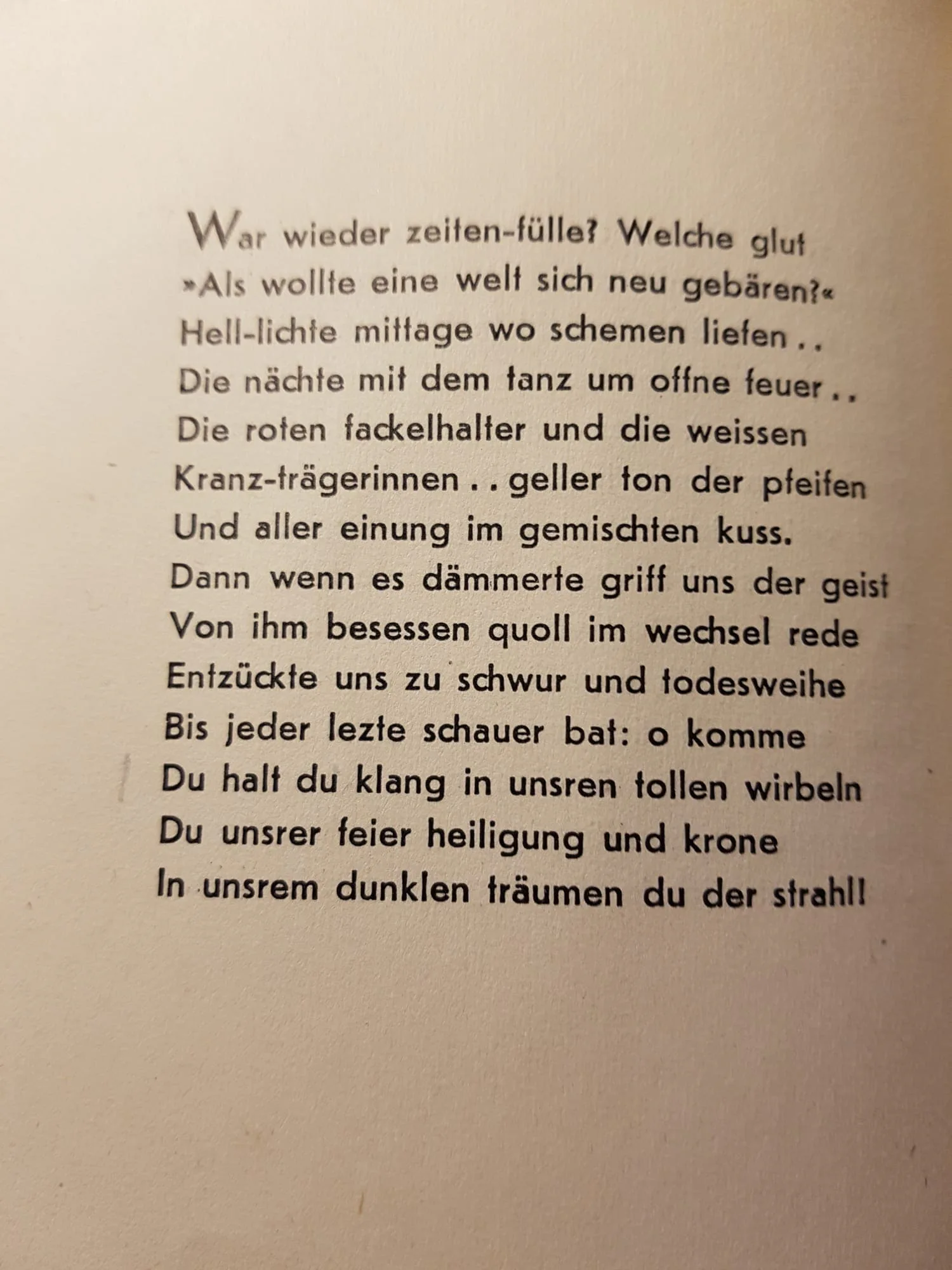 Stefan George, “War wieder zeiten-fülle …”, book page from “Der Stern des Bundes”, 1914