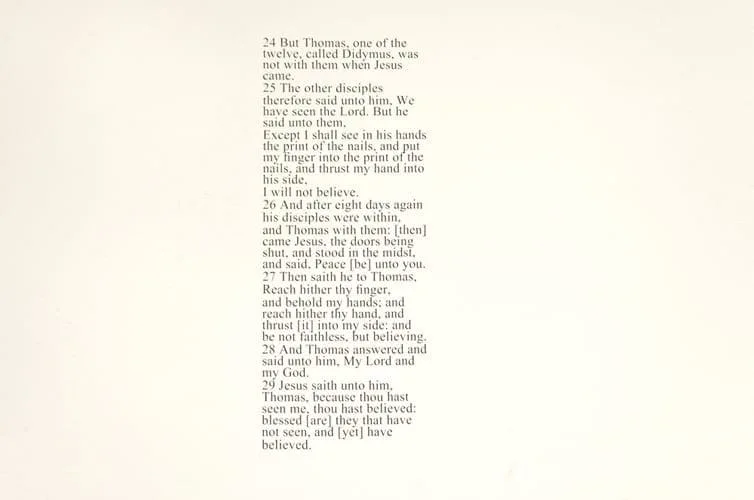 Stefan Hähnel: book page with the Bible passage about doubting Thomas (John 20:24–29)