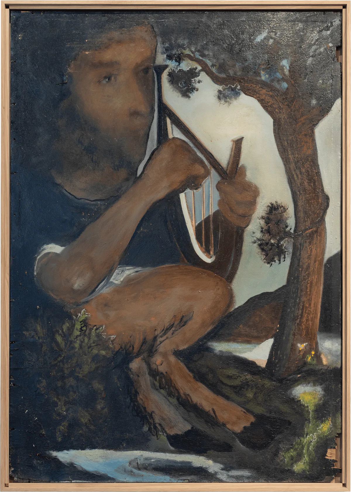 Hilarion Manero, Pan, 2002: Gemälde des Hirtengottes Pan mit Panflöte unter einem Baum