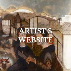 Website von Hilarion Manero: Gemälde einer Stadtlandschaft, Schriftzug „Artist's Website“ über dem Bild