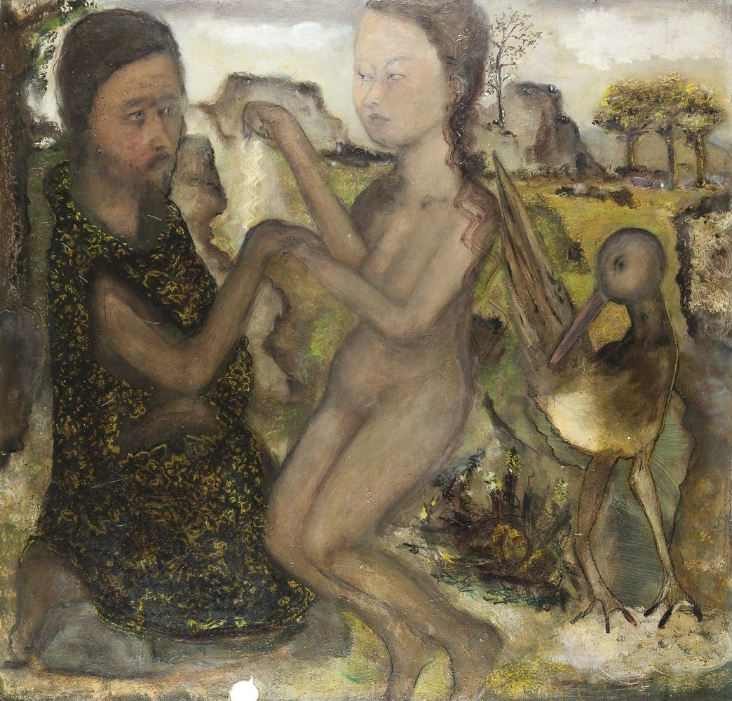 Man, Woman and Bird, 2008, Öl auf Hartpappe, 99 x 103 cm
