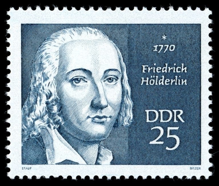 25-Pf-Sondermarke der DDR-Post (1970) zum 200. Geburtstag Friedrich Hölderlins aus der Serie Berühmte Persönlichkeiten. 25-Pf-Sondermarke der DDR-Post (1970) zum 200. Geburtstag Friedrich Hölderlins aus der Serie Berühmte Persönlichkeiten.